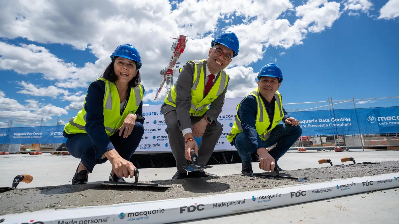 Lisa Brock, Macquarie Technology Group_ NSW Treasurer, Hon. Daniel Mookhey MP_ and David Hirst, Macquarie Data Centres