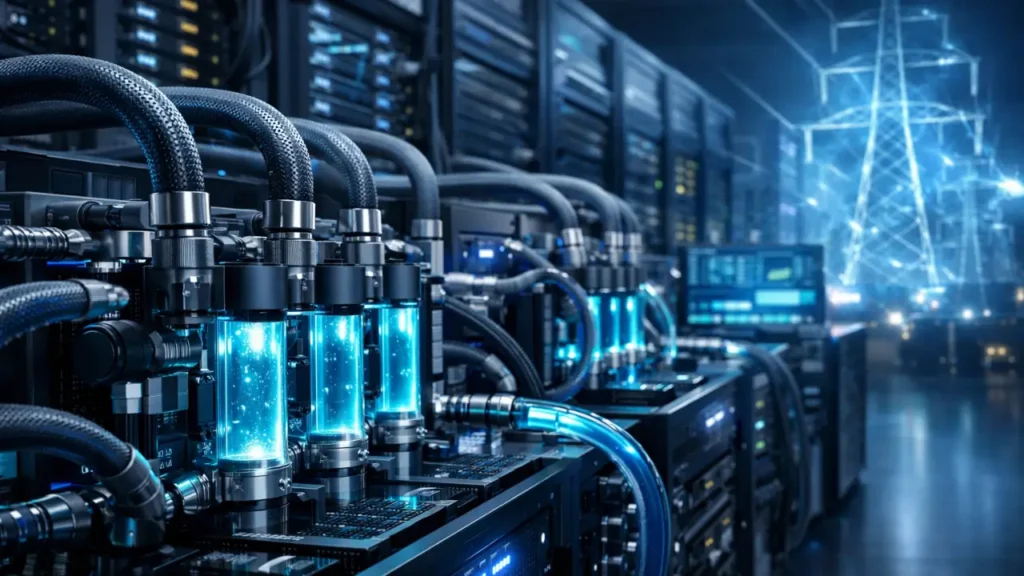 Direct-to-chip liquid cooling architecture supporting high-density AI server racks in a modern data center