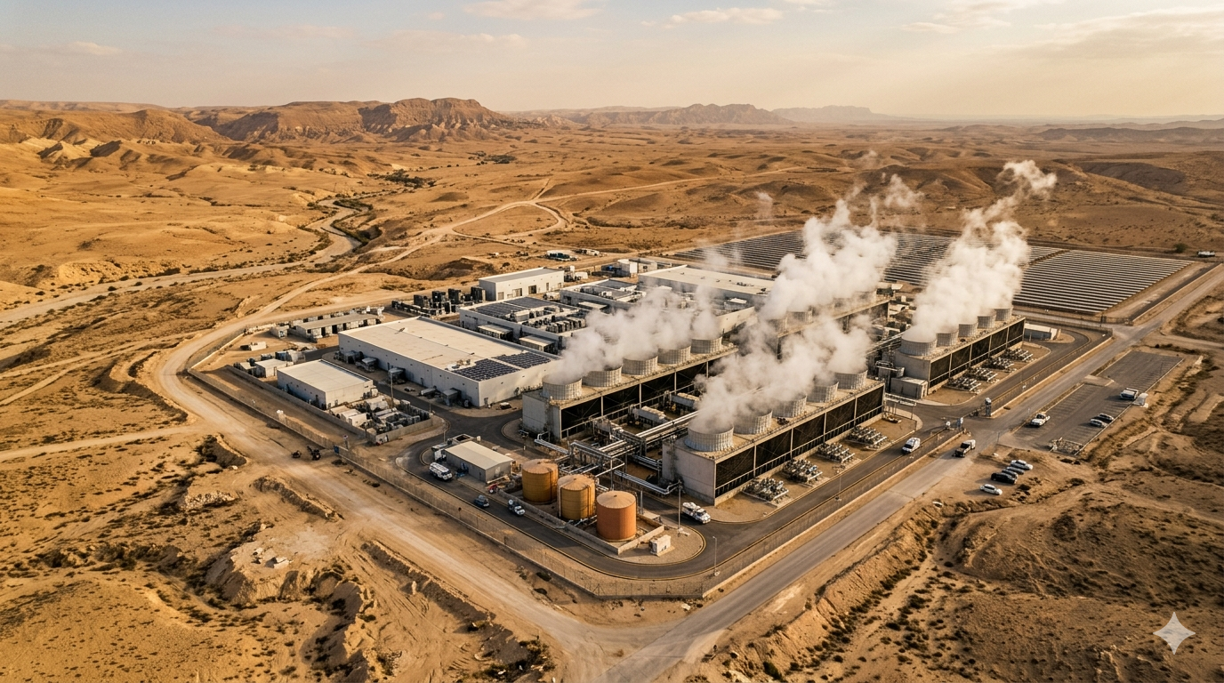 water scarcity data center cooling strategy aerial facility arid landscape