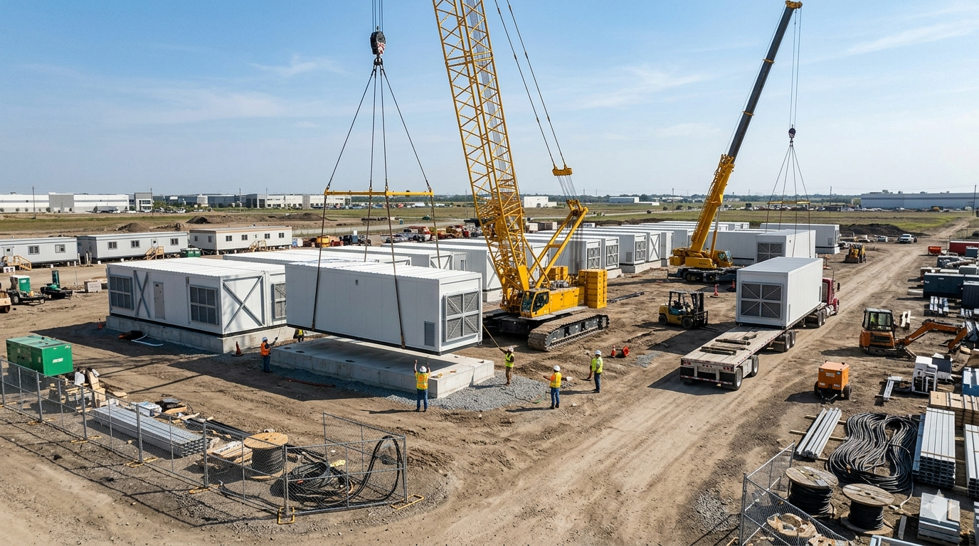 prefabricated data center modules AI deployment construction site installation