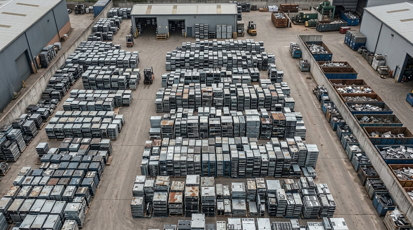 data center decommissioning server hardware recycling facility overhead view
