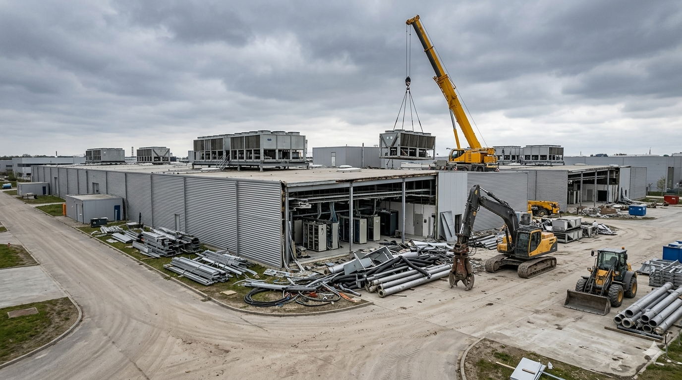 Data center decommissioning wave AI hardware cycle obsolescence retrofit 2026