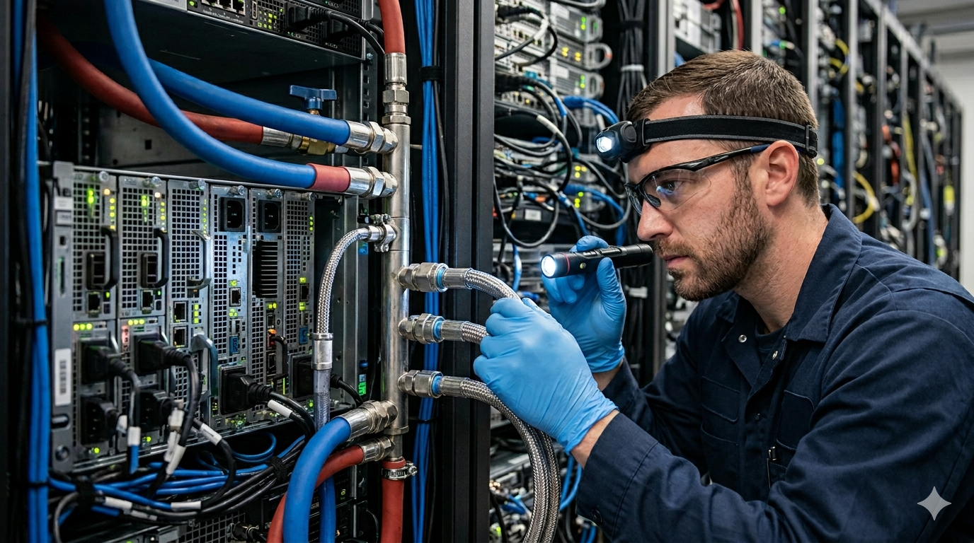 liquid cooling maintenance AI data center seal degradation coolant technician shortage