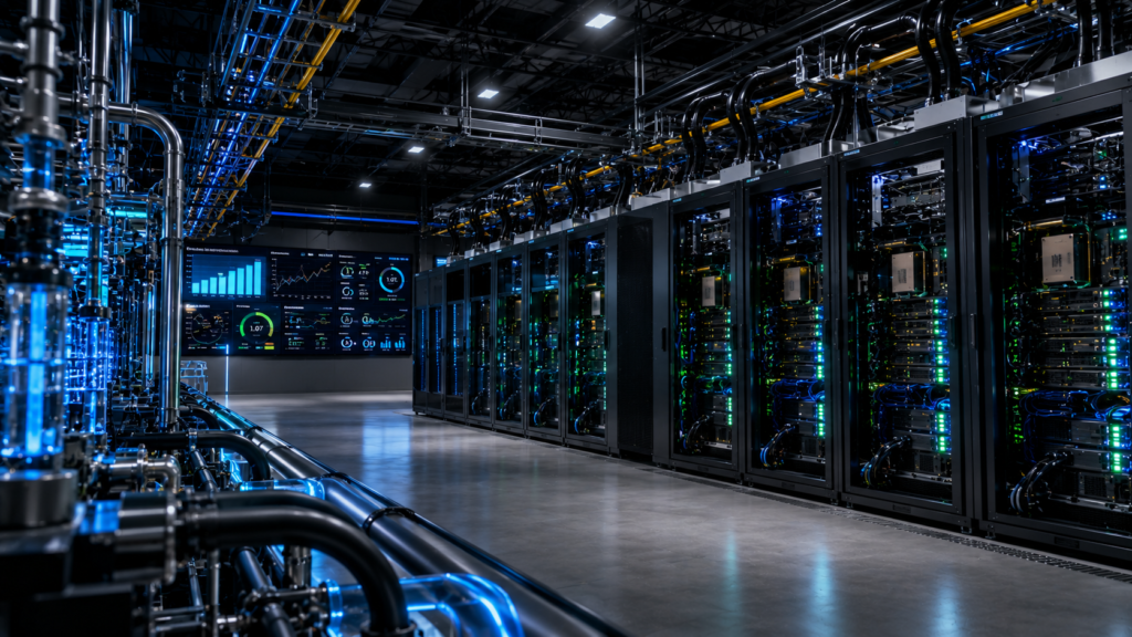 data center cost per watt war PUE race over AI infrastructure 2026 Google Meta liquid cooling efficiency competitive